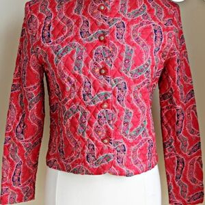 80s Red Quilted Cropped Jacket, Size L Vintage Portraits Northern Isles, Floral
